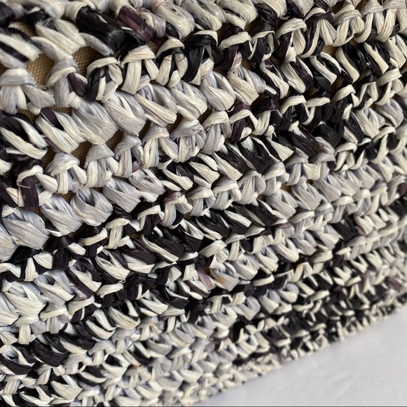 Vintage 50s Box Bag Woven Raffia Straw Purse Gray Black Cottagecore Lunchbox - Picture 6 of 12